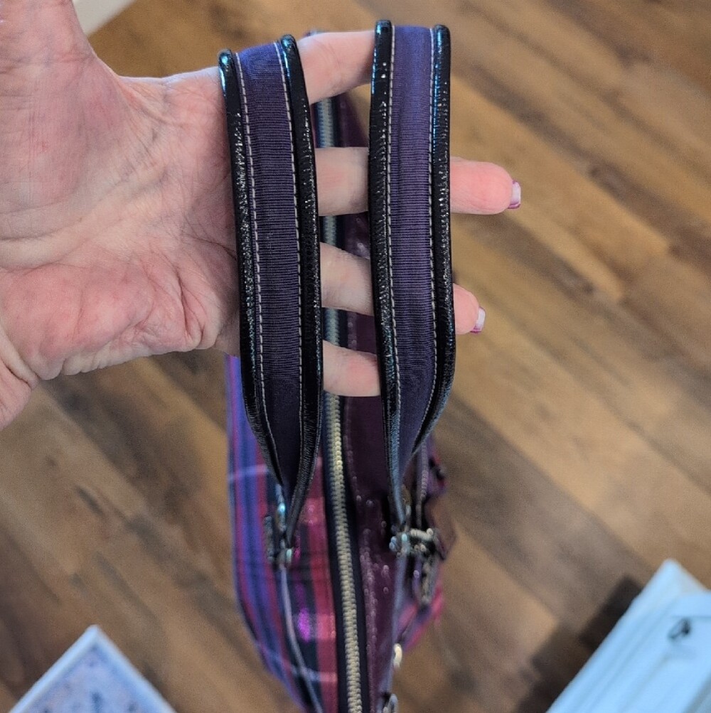Coach Poppy Large Purple Plaid Tartan Glam Bag w/Matching Wristlet - RARE - Picture 5 of 15